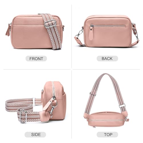 Utenwat Small Crossbody Bags for Women Genuine Leather, Guitar Strap Shoulder Handbag Purse Camera Bag with Rfid Card Slots, Pink
