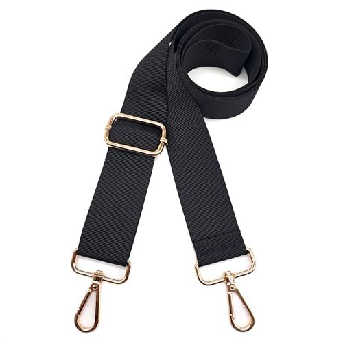 Yiaizhuo 1.5" Wide Purse Straps Replacement Crossbody Bags Shoulder Guitar Strap for Handbags Sports Laptop Duffel Canvas Camera Bag - Black Belt,Gold Clips