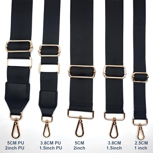 Yiaizhuo 1.5" Wide Purse Straps Replacement Crossbody Bags Shoulder Guitar Strap for Handbags Sports Laptop Duffel Canvas Camera Bag - Black Belt,Gold Clips