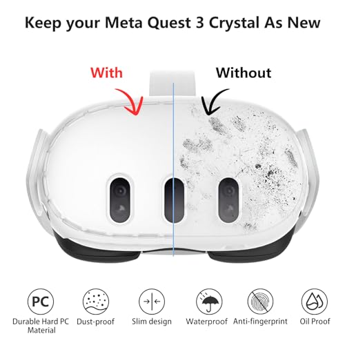 Aircawin Case for Meta Quest 3 Case Clear,PC Case for Meta Quest 3 Accessories with 2Sets Camera Lens Glass Film&4pcs Joystick Caps,Lightwheigt Front Cover for Oculus Quest 3 VR Headset-Frosted Clear