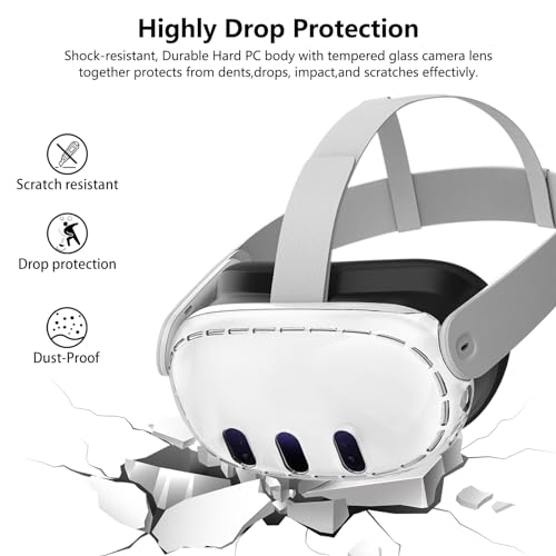 Aircawin Case for Meta Quest 3 Case Clear,PC Case for Meta Quest 3 Accessories with 2Sets Camera Lens Glass Film&4pcs Joystick Caps,Lightwheigt Front Cover for Oculus Quest 3 VR Headset-Frosted Clear