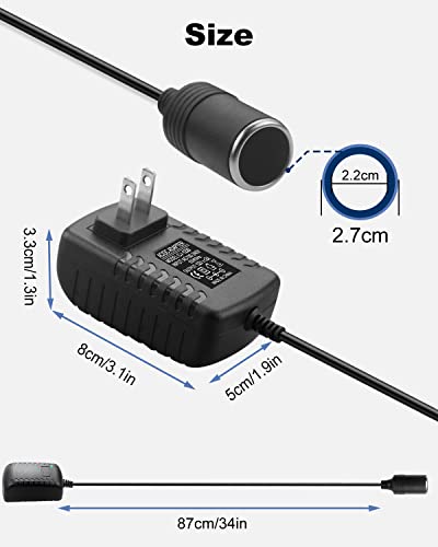 12V 2A AC to DC Converter Car Cigarette Lighter Socket Power Adapter, AC 110V to 12V DC 2A 24W Power Supply Transformer DC Plug Outlet for Car MP3 MP4 Player Fan Dash Cam Shaver etc.