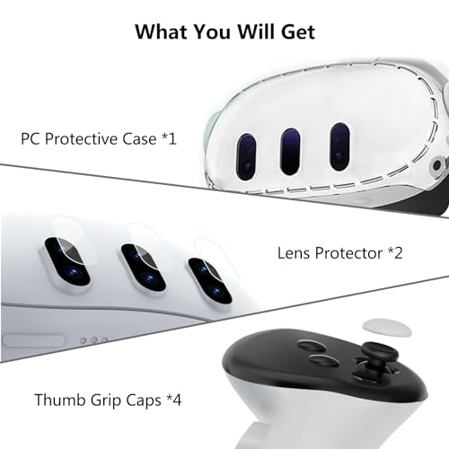 Aircawin Case for Meta Quest 3 Case Clear,PC Case for Meta Quest 3 Accessories with 2Sets Camera Lens Glass Film&4pcs Joystick Caps,Lightwheigt Front Cover for Oculus Quest 3 VR Headset-Frosted Clear