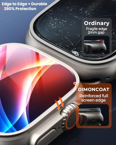 DIMONCOAT 2-Pack Full Coverage Screen Protector for Apple Watch Ultra 2/Ultra 49mm (2023/2022), [Never Fall Off][Zero-Bubble Installation Kit][Military Grade Protection] Touch Sensitive for iWtach