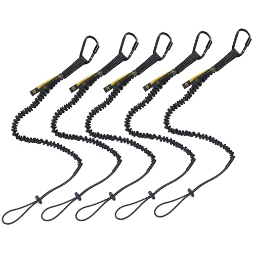 TRSMIMA Safety Tether Tool Lanyard - 5 Pack Stretch Strap Safety Fall Protection Tools Leash with Screw Lock Carabiner Clip Mountaineering Safety Compliance for Scaffold Erectors