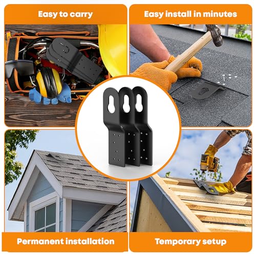 Roof Safety Anchor Hitch Clip,Roof Anchors For Fall Protection Connects To Wood Surfaces,Permanent Roof Anchor Use With Roofing Harness, Safety Ropes And Other Roof Safety Equipment (Black-3 Pcs)