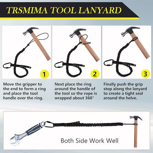 TRSMIMA Safety Tether Tool Lanyard - 5 Pack Stretch Strap Safety Fall Protection Tools Leash with Screw Lock Carabiner Clip Mountaineering Safety Compliance for Scaffold Erectors