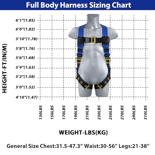TRSMIMA Safety Harness Fall Protection - Men Construction Full Body Harness Kit for Work with Shock Absorbing Lanyard Tongue Buckle OSHA/ANSI