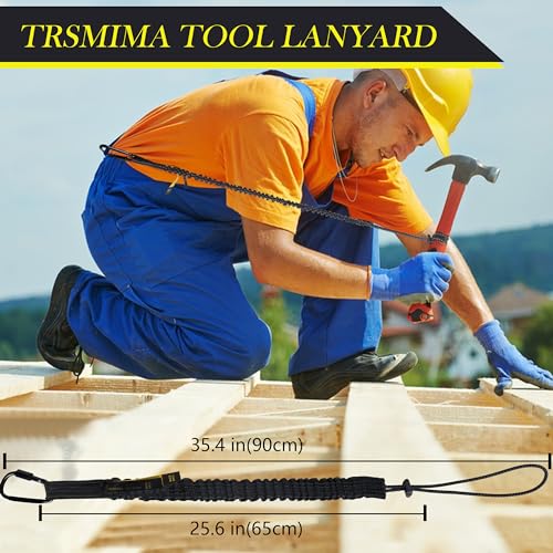 TRSMIMA Safety Tether Tool Lanyard - 5 Pack Stretch Strap Safety Fall Protection Tools Leash with Screw Lock Carabiner Clip Mountaineering Safety Compliance for Scaffold Erectors