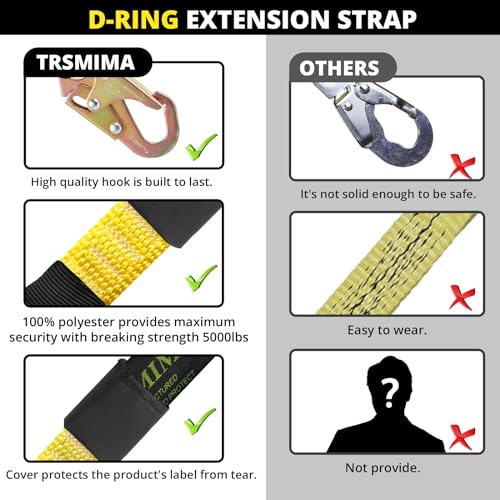 TRSMIMA Safety Harness Extension Lanyard - 18”D-ring Extender Fall Protection Arrest System with Snap Hook Connector Ring ANSI Compliant
