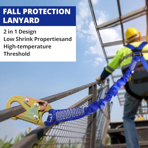 TRSMIMA Safety Harness Fall Protection - Full Body Construction Roofing Harness Kit Attached 6 ft Lanyard ANSI OSHA