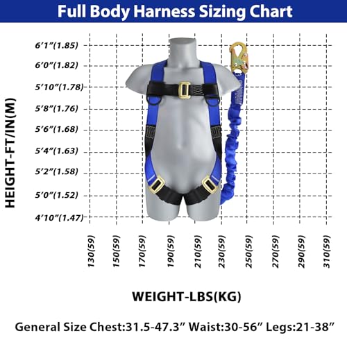 TRSMIMA Safety Harness Fall Protection - Full Body Construction Roofing Harness Kit Attached 6 ft Lanyard ANSI OSHA