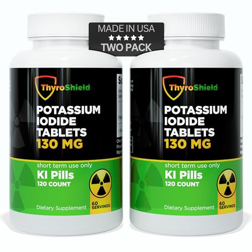 ThyroShield Potassium Iodide Tablets - 130mg Iodine Tablets for Radiation Protection | USA Made Nuclear Fallout Pills KI Pills YODO Naciente 120 Tablets