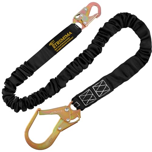 TRSMIMA Safety Harness Lanyard Retractable - Fall Protection Climbing Tree Strap 6 FT Single Leg Internal Shock Absorbing with Hook