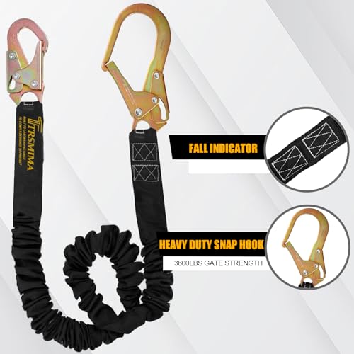 TRSMIMA Safety Harness Lanyard Retractable - Fall Protection Climbing Tree Strap 6 FT Single Leg Internal Shock Absorbing with Hook