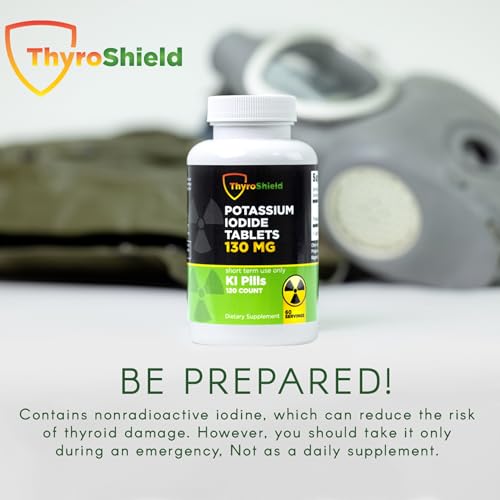 ThyroShield Potassium Iodide Tablets - 130mg Iodine Tablets for Radiation Protection | USA Made Nuclear Fallout Pills KI Pills YODO Naciente 120 Tablets