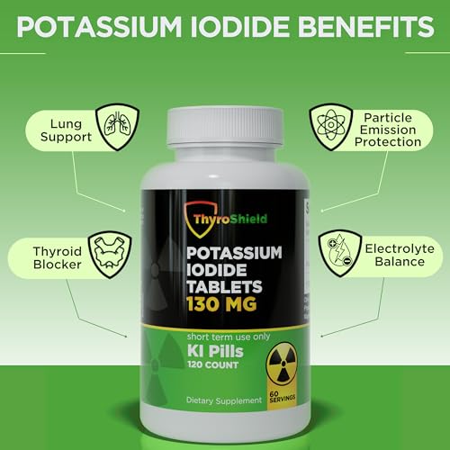 ThyroShield Potassium Iodide Tablets - 130mg Iodine Tablets for Radiation Protection | USA Made Nuclear Fallout Pills KI Pills YODO Naciente 120 Tablets