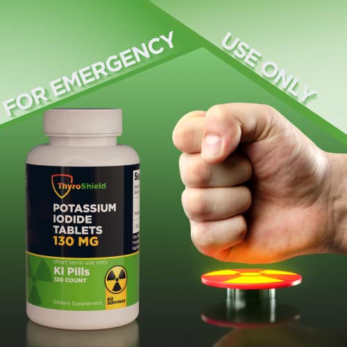 ThyroShield Potassium Iodide Tablets - 130mg Iodine Tablets for Radiation Protection | USA Made Nuclear Fallout Pills KI Pills YODO Naciente 120 Tablets