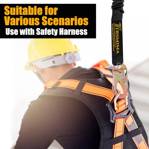 TRSMIMA Safety Harness Lanyard Retractable - Fall Protection Climbing Tree Strap 6 FT Single Leg Internal Shock Absorbing with Dual Snap Hook