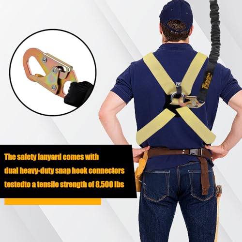 TRSMIMA Safety Harness Lanyard Retractable - Fall Protection Climbing Tree Strap 6 FT Single Leg Internal Shock Absorbing with Dual Snap Hook