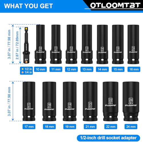 14-Piece 1/2-Inch Impact Socket Set, Industrial Grade, Metric