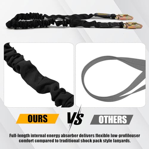 TRSMIMA Safety Harness Lanyard Retractable - Fall Protection Climbing Tree Strap 6 FT Single Leg Internal Shock Absorbing with Dual Snap Hook
