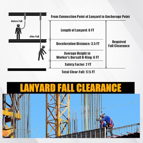 TRSMIMA Safety Harness Lanyard Retractable - Fall Protection Climbing Tree Strap 6 FT Single Leg Internal Shock Absorbing with Dual Snap Hook