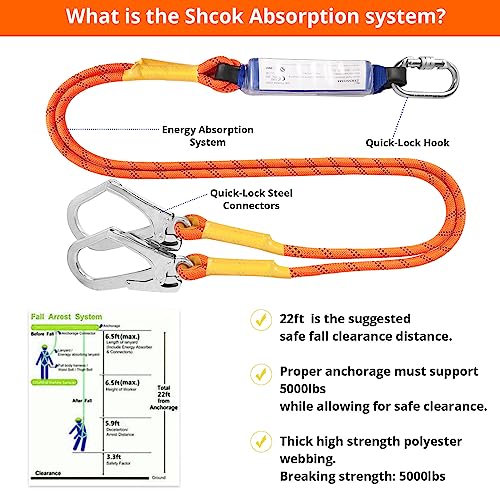 TT TRSMIMA Safety Harness Fall Protection Kit: Full Body Roofing harnesses with Shock Absorbing Lanyard - Updated Comfortable Waist Pad