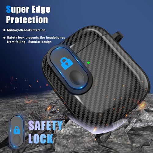 RFUNGUANGO for AirPods Case Cover with Cleaning kit, Anti-Fall Lock Design, Powerful Drop Protection, Carbon Fiber Black for Apple AirPods 2nd 1st Generation Charging Case,Black