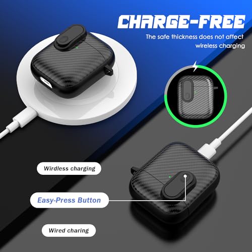 RFUNGUANGO for AirPods Case Cover with Cleaning kit, Anti-Fall Lock Design, Powerful Drop Protection, Carbon Fiber Black for Apple AirPods 2nd 1st Generation Charging Case,Black