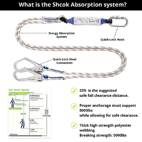 TT TRSMIMA Safety Harness Fall Protection Kit: Full Body Roofing harnesses with Shock Absorbing Lanyard - Updated Comfortable Waist Pad Light Green