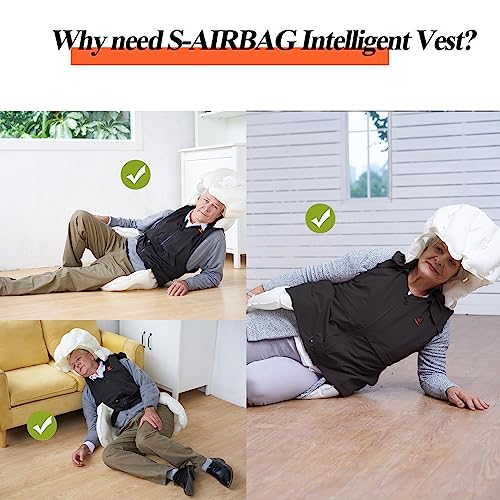 S-AIRBAG Unisex Elderly Anti Fall Airbag Vest Wearable Airbag Smart Vest for Seniors 0.08s Pop Up Protection for Elderly, Intelligent Protective Vest for Elderly, Epileptic, Patients Or Blind Person