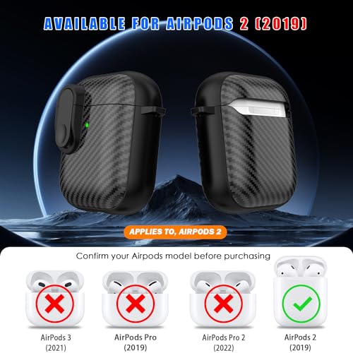 RFUNGUANGO for AirPods Case Cover with Cleaning kit, Anti-Fall Lock Design, Powerful Drop Protection, Carbon Fiber Black for Apple AirPods 2nd 1st Generation Charging Case,Black