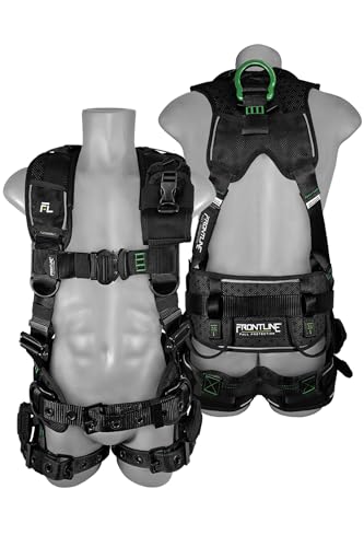 FRONTLINE FALL PROTECTION 250CTB Elite™ Construction Harness | Aluminum Hardware | Suspension Trauma Straps | Reflective Trim| Perforated Pads| OSHA&ANSI (Size:M/L)