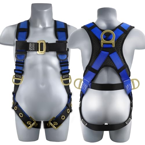 TRSMIMA Safety Harness Fall Protection - Fall Arrest Climbing Roofing Work Belt with Back Shoulder Padded D-Ring Grommet Legs Approved OSHA ANSI