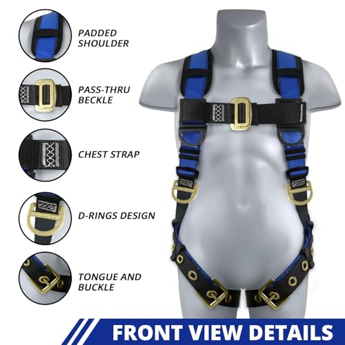 TRSMIMA Safety Harness Fall Protection - Fall Arrest Climbing Roofing Work Belt with Back Shoulder Padded D-Ring Grommet Legs Approved OSHA ANSI