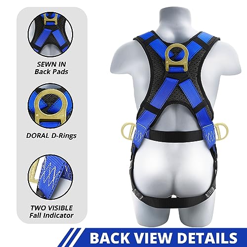 TRSMIMA Safety Harness Fall Protection - Fall Arrest Climbing Roofing Work Belt with Back Shoulder Padded D-Ring Grommet Legs Approved OSHA ANSI