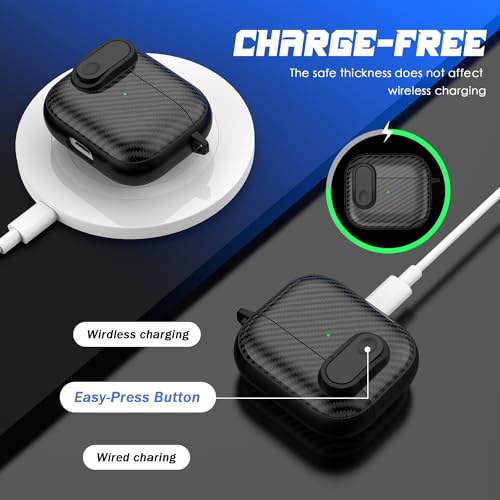 RFUNGUANGO for AirPods 3 Case Cover, Anti-Fall Lock Design, Powerful Drop Protection, Carbon Fiber Black for Apple AirPods 3rd Generation Charging Case(2021)- Black