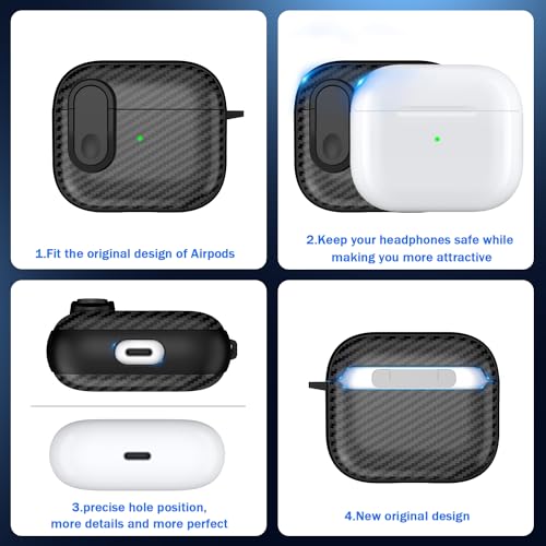 RFUNGUANGO for AirPods 3 Case Cover, Anti-Fall Lock Design, Powerful Drop Protection, Carbon Fiber Black for Apple AirPods 3rd Generation Charging Case(2021)- Black