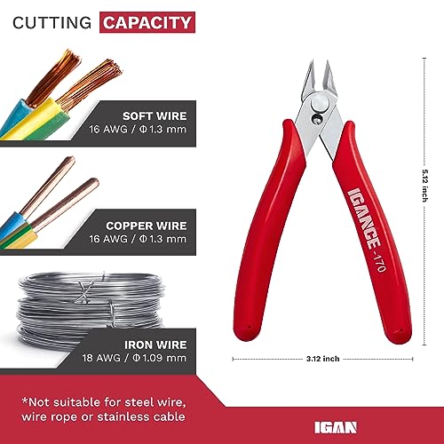 IGAN-170 Precision Electronics Flush Cutter, Strongest Side Cutting Pliers