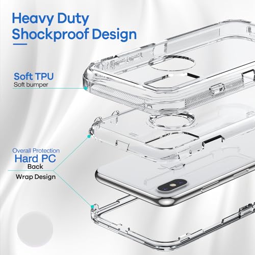 ORIbox for iPhone X/XS Case Clear, [10 FT Military Grade Drop Protection], Transparent Heavy Duty Shockproof Anti-Fall Case for iPhone X/XS Phone Case,6.1 inch,3 in 1, Crystal Clear