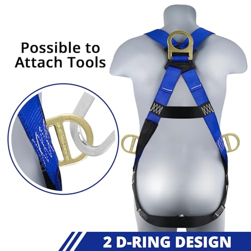 TRSMIMA Safety Harness Fall Protection - Men Full Body Construction Roofing Work Belt with 5 Point Adjustment Back D-Ring Grommet Legs OSHA ANSI