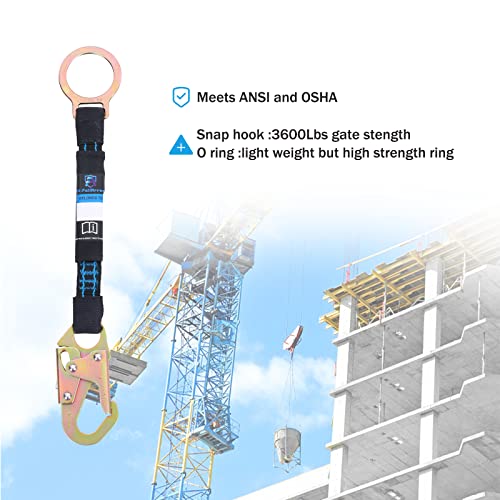 FHFallArrest 18 Inch D Ring Extender with Galvanized Steel Self Locking Snap Hook and O Ring，Heavy Duty Fall Protection Safety Harness Extension Lanyard，For Construction & Roofing, OSHA/ANSI Compliant