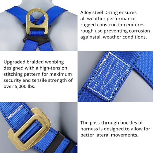 TRSMIMA Safety Harness Fall Protection - Roofing Full Body Construction Lanyard Kit Men Fall Arrest Work Tree Climbing Roofer D-ring OSHA