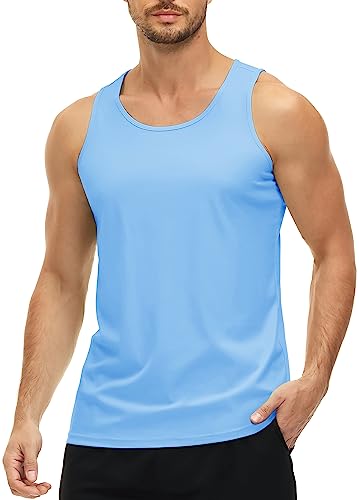 MAGCOMSEN Tank Top Undershirt for Men Uv Protection Quick Dry Lightweight Fishing Beach Bodybuilding Workout Waterfall Blue Medium
