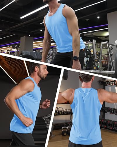 MAGCOMSEN Tank Top Undershirt for Men Uv Protection Quick Dry Lightweight Fishing Beach Bodybuilding Workout Waterfall Blue Medium
