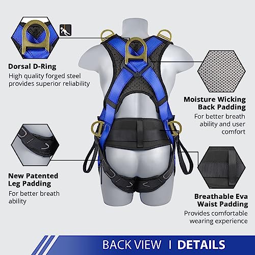TT TRSMIMA Safety Harness Fall Protection Upgrade 4 Quick Buckles Construction Full Body Harness with 6 Adjustment D-ring
