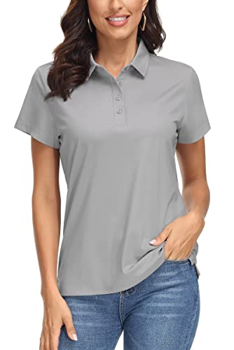 MAGCOMSEN Work Polo Shirts for Women Polo Shirts Short Sleeve Fall Shirts Work Shirts Casual UV Protection Golf ShirtsLight Grey S