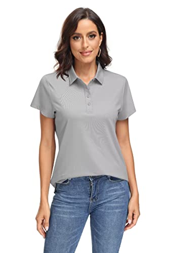 MAGCOMSEN Work Polo Shirts for Women Polo Shirts Short Sleeve Fall Shirts Work Shirts Casual UV Protection Golf ShirtsLight Grey S