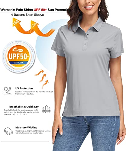 MAGCOMSEN Work Polo Shirts for Women Polo Shirts Short Sleeve Fall Shirts Work Shirts Casual UV Protection Golf ShirtsLight Grey S